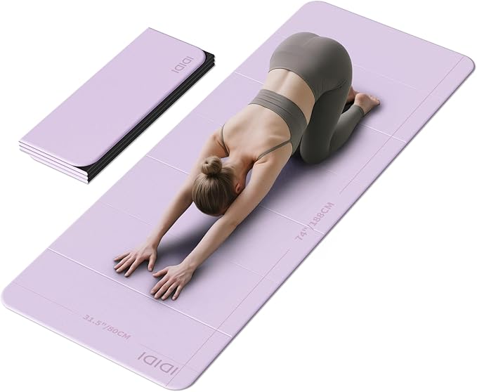 8mm Extra Large Foldable Yoga & Fitness Mat(74" x 31.5" x 0.32"), Double-Sided Non Slip & Lightweight Pilates Mat, Thick Wide Exercise Mats for Woman Man Kids, Portable Workout Mats for Travel, Studio or Home Use