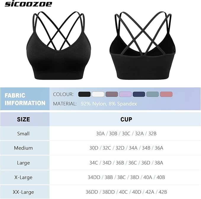 Women's Cross Back Sports Bra Padded Strappy Medium Support Yoga Bra for Workout Fitness 3 Pack