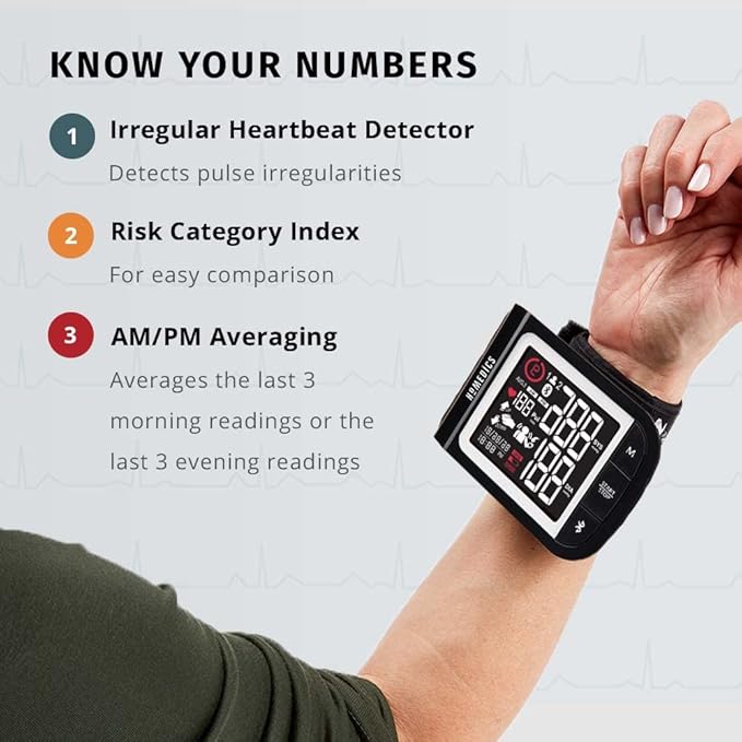 HoMedics Premium Wrist Blood Pressure Monitor, Clinically Proven Accurate, Wrist Positioning Guide, AM/PM Averaging, Irregular Heartbeat Detector, Smart Measure Inflation Technology