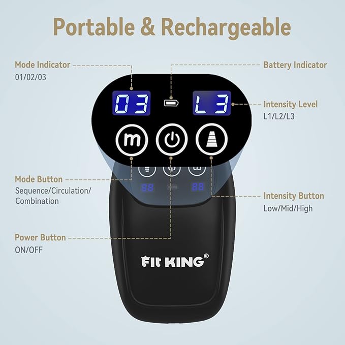 FIT KING Cordless Foot and Leg Massager, Rechargeable Foot and Calf Massage Boots, Portable Compression Boot for Circulation, Pain Relief Recovery After Training, Healthy Travel Gift