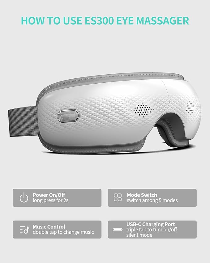 SKG Eye Massager with Heat & Music, Foldable Eye Mask for Migraine & Strain, 5 Massage Modes, Perfect Relaxation Birthday Gifts for Dad, Mom, Men, Women