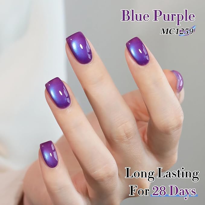 Double Rhythm 0.5 OZ Cat Eye Gel Polish with Magnet 15ML Holographic Glitter Shimmer Translucent Jelly Color Magnetic Nail Polish Salon DIY at Home (Navy Blue-MC1259)