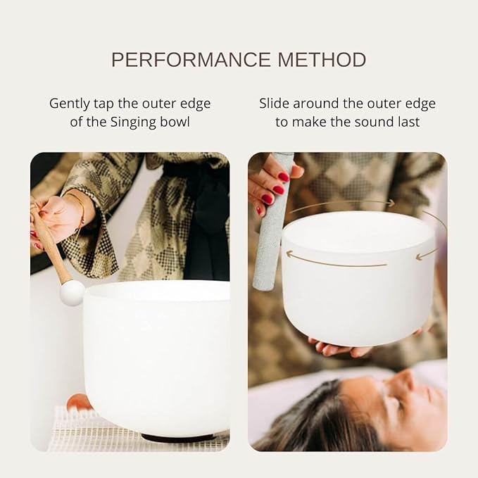 6-12inch White 432hz Quartz Crystal Singing Bowls Set of 7, for Healing Mindfulness Meditation Yoga Sound Baths with Case Mallet Suede Striker