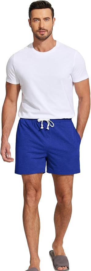 Deyeek 5.5 Inch Mens Pajama Shorts Sleep Cotton Lounge PJ Lightweight Elastic Waist Drawstring Nightwear Bottom with Pockets