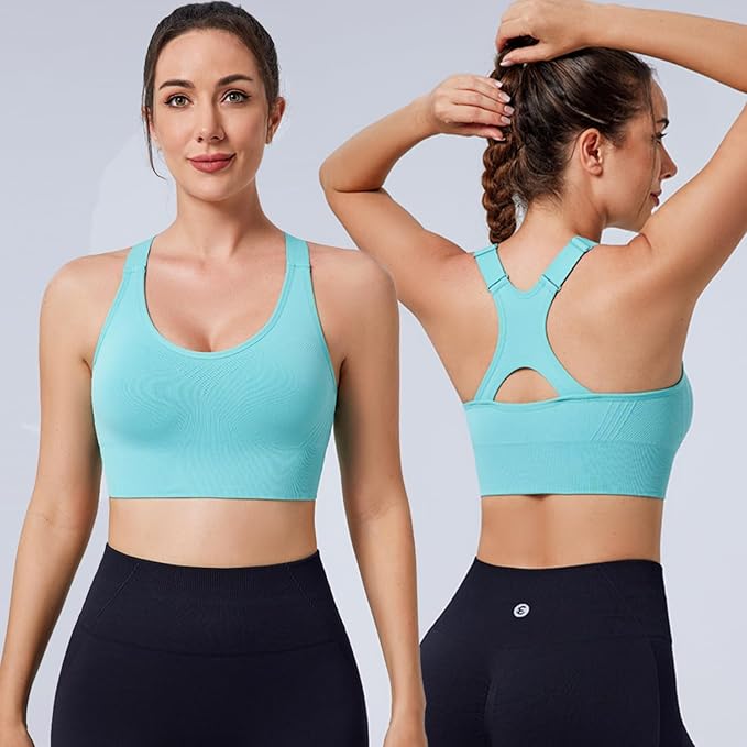 Evercute Adjustable Sports Bras for Women 3/4 Pack Racerback High Support Bras Padded Workout Bras Seamless Yoga Athletic Bra