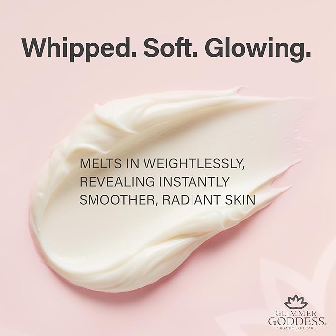 Glimmer Goddess Organic Whipped Body Butter for Women - Moisturizer Cream with Shea & Cocoa Butter, Almonds & Coconut Oil - Spiced Orange, 8oz
