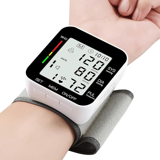 MMIZOO Wrist Blood Pressure Monitor Bp Monitor Large LCD Display Blood Pressure Machine Adjustable Wrist Cuff 5.31-7.68 inch Automatic 99x2 Sets Memory with Carrying Case for Home Use (Black)