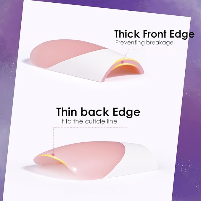 Canvalite French Tip Press on Nails - 300Pcs Pre-Colored Quick and Easy Press on Nails Long Square Fake Nails with Designs DIY Gel Nail Tips, Pink White