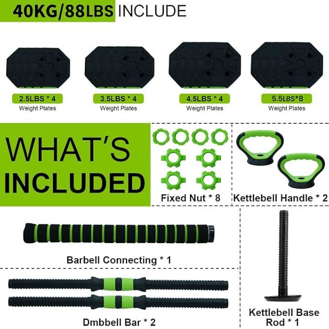 Adjustable Dumbbell Set, Adjustable Weights 30/44 /66/88 LBS Free Weight Set for Home Gym