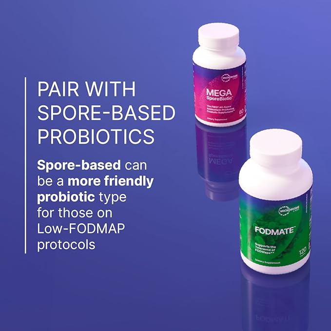 Microbiome Labs FODMATE Digestive Enzymes for Women & Men - Digestive Support for Low FODMAP Protocols & Occasional Bloating, Gas & Stomach Relief (120 Capsules)