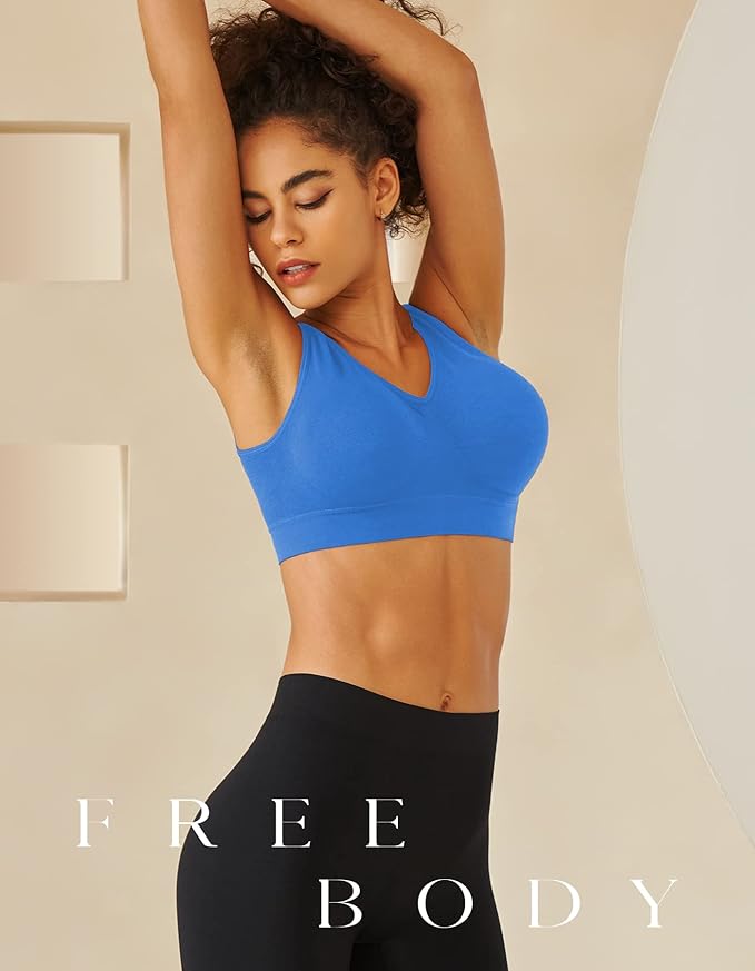 Womens Sports Bras, Yoga Comfort Seamless Stretchy Sports Bra for Women 3 Pack