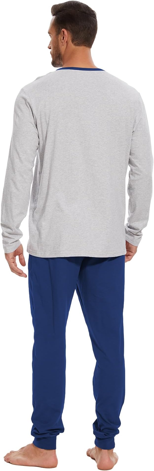 Men's Pajama Set with Henley Neckline 100% Cotton Soft and Comfortable Nightwear 2-Piece Lounge Set