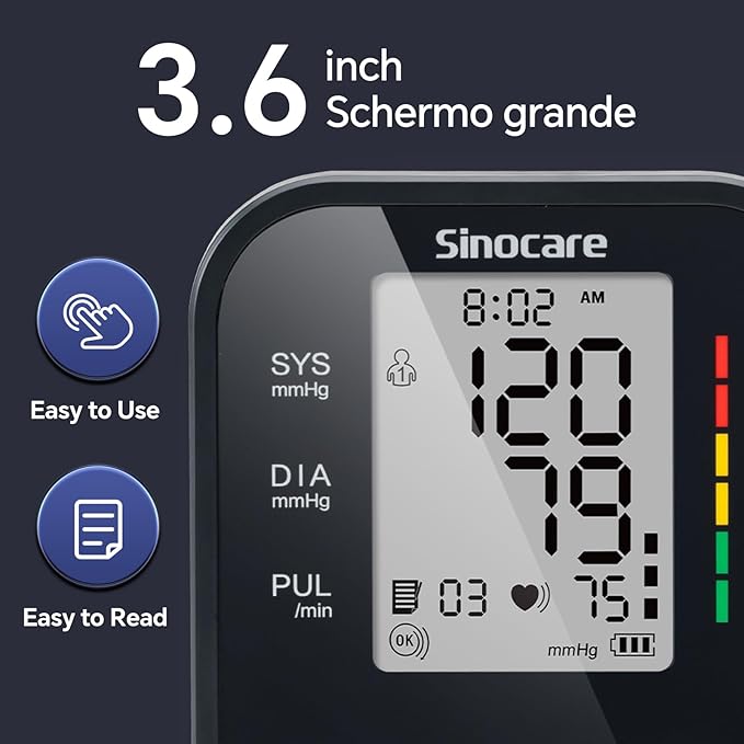 Sinocare Blood Pressure Monitor, Upper Arm Blood Pressure Monitors for Home Use, Adjustable Arm Cuff 8.6"-16.5", One-Button Operation, Dual User, Accurate & Practical