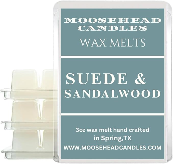 Moosehead Suede & Sandalwood Wax Melts – 4 Pack Soy Blend Melts with Essential Oils – People & Plant Safe – Aromatherapy Home Fragrance – Double Fragrance Load for Large Rooms – Shipping Included