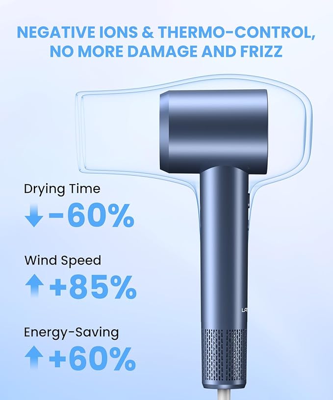 Hair Dryer, Ionic Blow Dryer, Professional High-Speed Hairdryer with 150,000 RPM Motor for Fast Drying, 5 Temps/3 Speeds Lightweight Hairdryer with Magnetic Nozzle for Home Travel Women Man