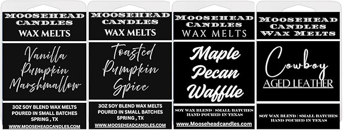 Fall Wax Melt Bundle 4 Pack β Vanilla Pumpkin Marshmallow, Pumpkin Spice, Aged Leather, Southern Pecan Maple Waffles β Strong Soy Blend Fragrance Melts in Gift-Ready Box β Limited Seasonal Set