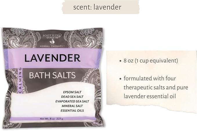 3-Pack Aromatherapy Bath Salts Gift Set. Variety Pack of Soothing Touch Bath Salts: Lavender, Tuscan Bouquet, Balancing Soak (8 oz Each). Bundle Includes Cotton Pouch and Loofah Exfoliating Pad