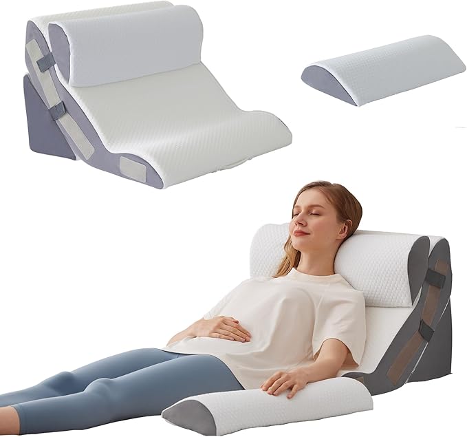 4PCS Orthopedic Bed Wedge Pillow Set for Sleeping, Sitting up in Bed, 6-in-1 Foam Wedge Pillow for Acid Reflux & Back Pain Relief & Leg Elevation, Post Surgery Pillow for GERD & Snoring, White
