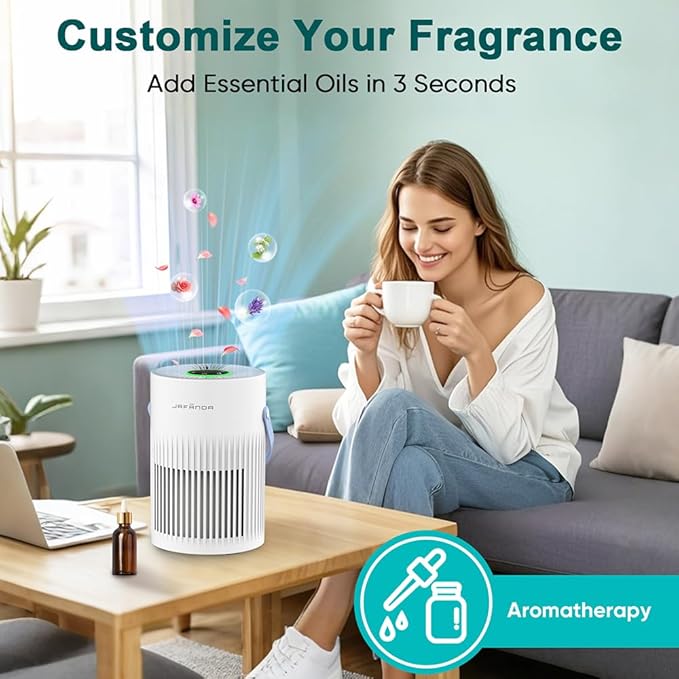 Jafanda Small Air Purifier JF068, 20dB Sleep Mode, Portable Air Cleaner with Handle, 3-Stage HEPA Filtration for Dust, Pollen, Pet Fur, Smoke, 7-Color Light for Home/Bedroom/Dorm/Office