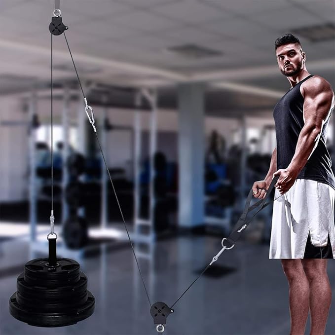 Yes4All Cable Machine Attachment, Double D Hanlde & Tricep Rope Cable Attachment, Weight Machine Accessories Load 880 LB for Home Gym