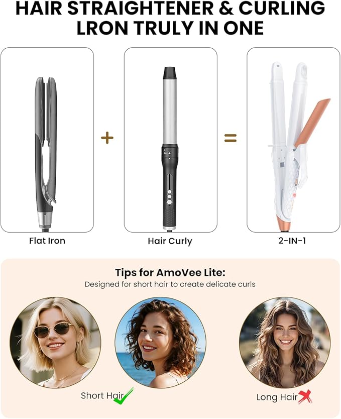 Dual Voltage Curling Iron 2-in-1 Curling Iron 1 Inch,(100V~240V) Dual Voltage Hair Straightener Travel Curling IRO n European Flat Iron (White)