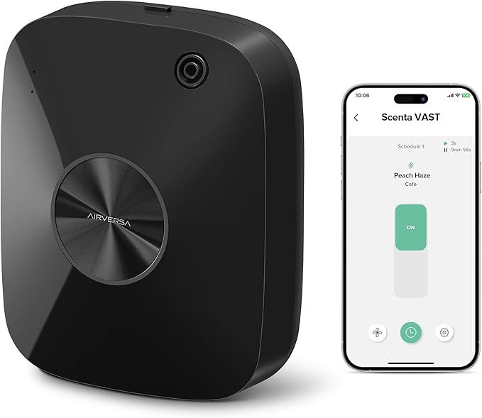 Airversa Smart Waterless Essential Oil Diffuser Scent Air Machine for Large Rooms Spaces Home and Commercial Use, Up to 2000 sq ft 400 mL Capacity, Aromatherapy Scent Diffuser, Black ANA