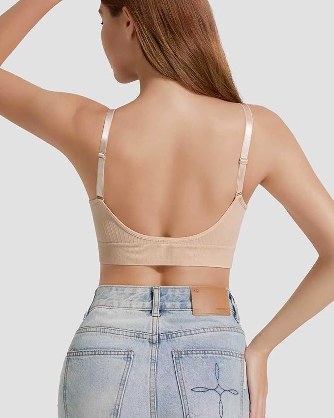 Padded Bralette Sports Bras for Women Pack No Underwire Adjustable Straps Low Back Bra Sleep Bras Lounge Bras for Women