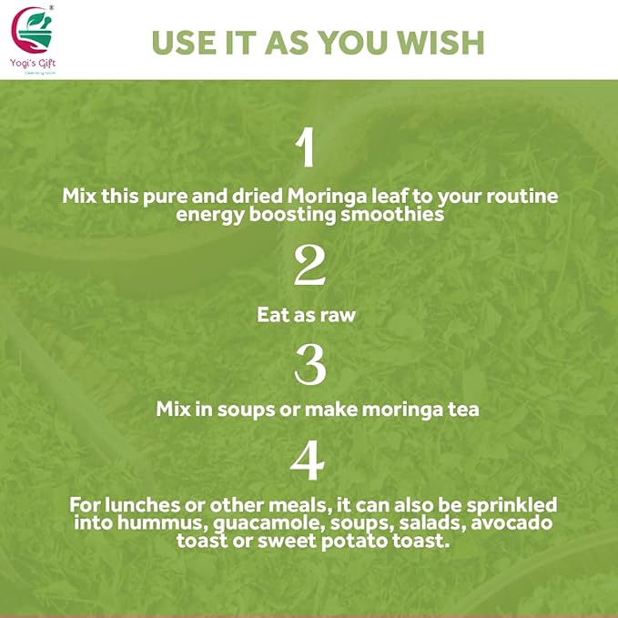 Moringa Leaves Loose 1 LB | Make tea, Springle on salad, Ground and use it | 100% natural Moringa leaf only no stems | te de moringa | by Yogi's Giftยฎ