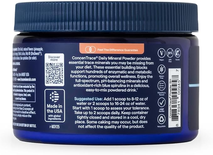 Trace Minerals ConcenTrace Daily Mineral Powder - Supports Energy, Digestion, Bone Health - 70+ Multiminerals Supplement with Ionic Magnesium, Chloride, & Potassium, Sugar-Free (60 Servings)