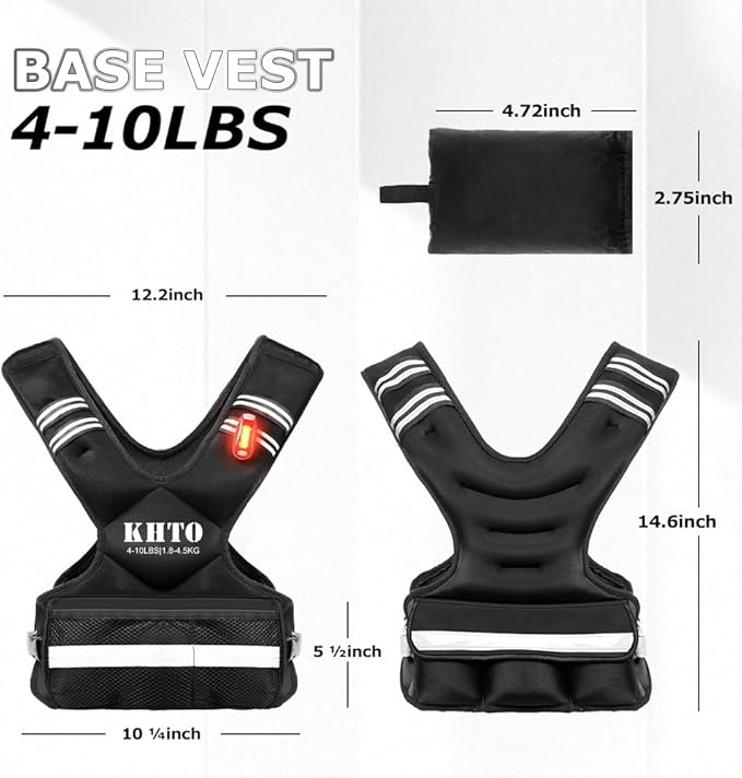 KHTO Adjustable Weighted Vest for Men and Women with Warning Light Reflective Strip,Large Weight Vest for Exercise Set Cardio and Strength Training (4-10lb/11-20lb/20-32lb)