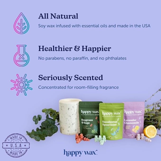 Happy Wax Winter Scented Natural, Non Toxic Soy Wax Melts; 6 Total Oz. of Scented Wax Melts, Collection Includes Winterberry, Evergreen Trees and Roasted Chestnut