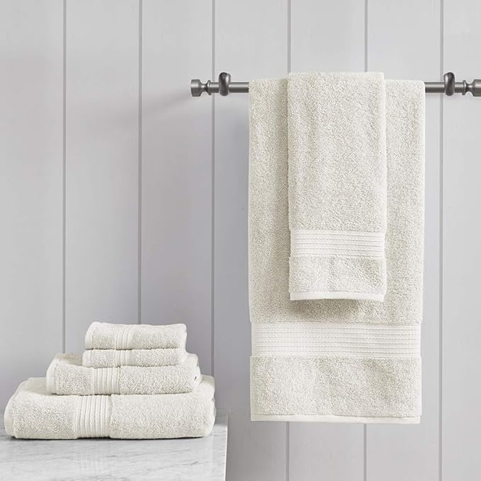 Madison Park Organic 100% Cotton Bathroom Towel Set, Hotel & Spa Quality Highly Absorbent, Quick Dry, Include for Shower, Handwash & Facial Washcloth, Multi-Sizes, Ivory