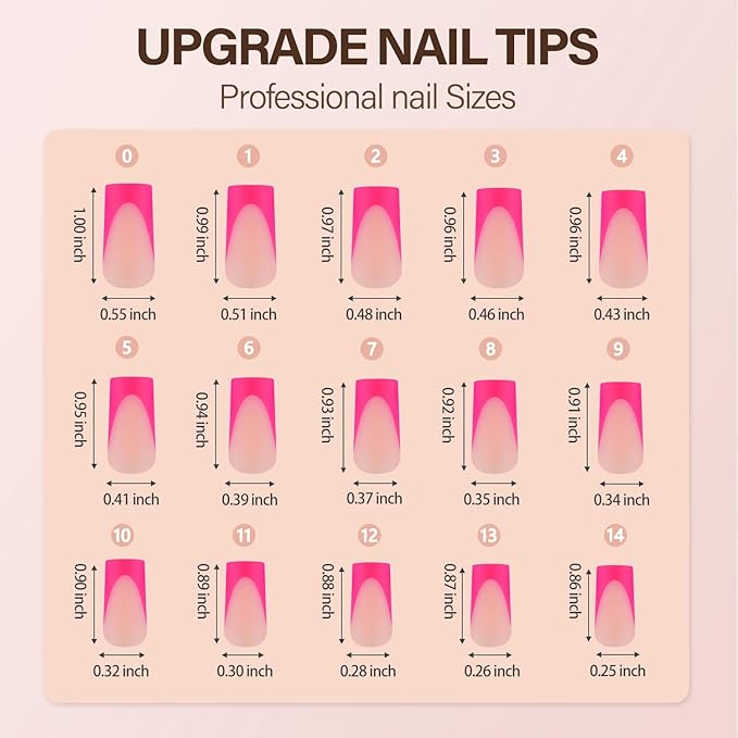 150Pcs French Gel Nail Tips, Vansiho Long Square Nail Tips, Pink Pre-French Tips Press on Nails, Soak Off Soft Gel Acrylic Fake Nails for Nail Art DIY 15 Sizes