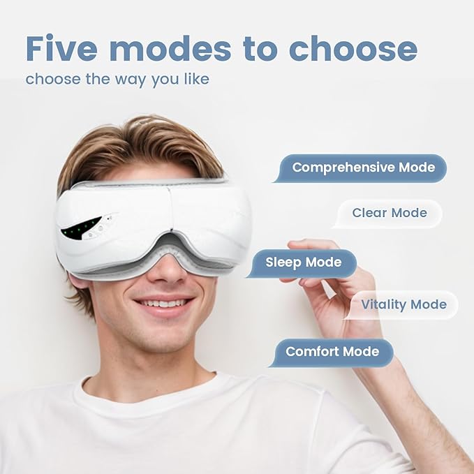 Eye Massager with Heat,Music,Compression, Heated Eye Mask Massage for Migraines & Headache Relief, Reduce Dry Eyes Improve Sleep, Reduce Strain. Birthday and Christmas Gifts for Women Men Mom Dad Her