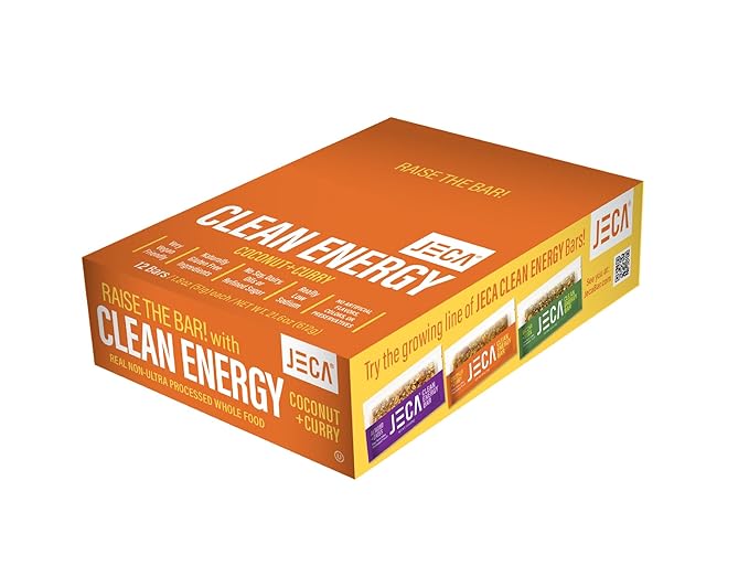 JECA® Coconut Curry Energy Bars - Plant-Based Snack with Coconut Flakes, Oats, Peanuts, & Organic Agave Nectar - Vegan, Gluten-Free, Non-GMO - Natural Ingredients - Chewy Texture - 1.8 oz, 12-Pack