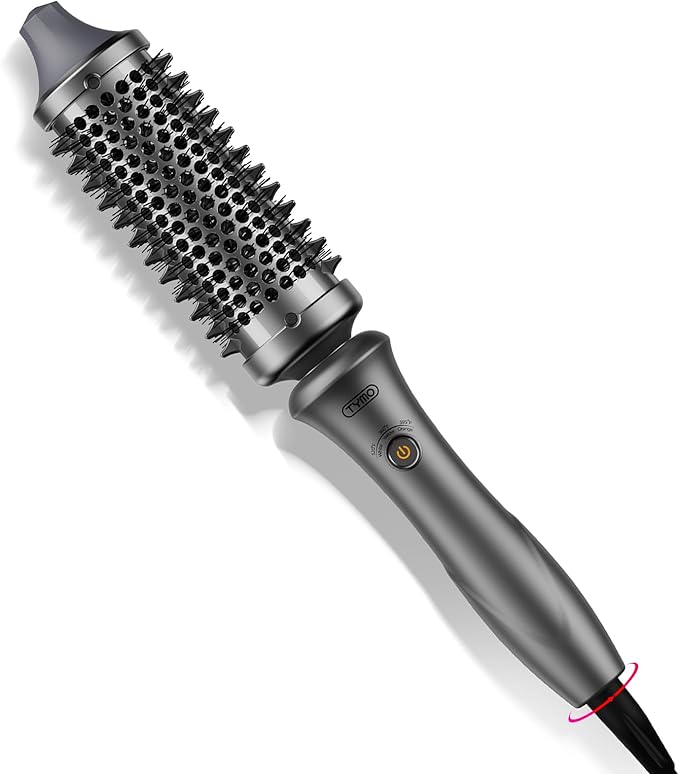 TYMO Thermal Brush Curling Brush - STYLUX 1.7 Inch Blowout Volumizer with Flexi-Fit for Hair Straightening, Heated Round Styler Tool, Hair Straightener and Curler 2 in 1, Dual Voltage, Metallic Gray