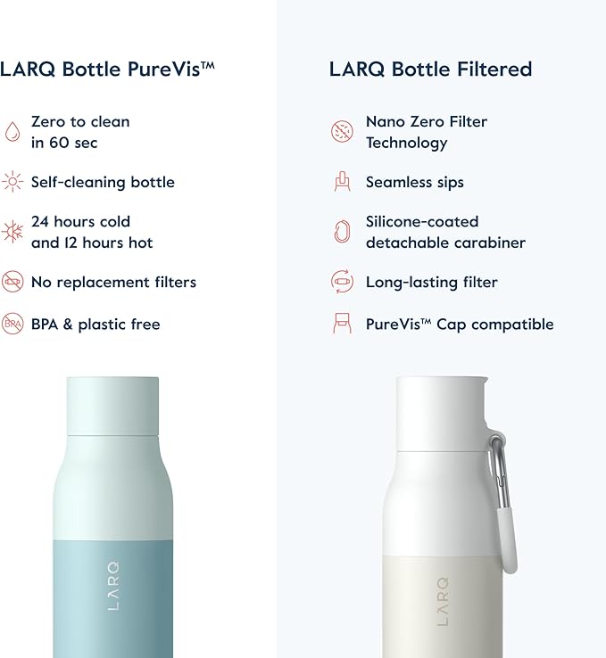 LARQ Bottle PureVis 25 oz - Self-Cleaning and Insulated Stainless Steel Water Bottle with UV Water Purifier and Award-winning Design | Reusable & Travel Friendly, Seaside Mint