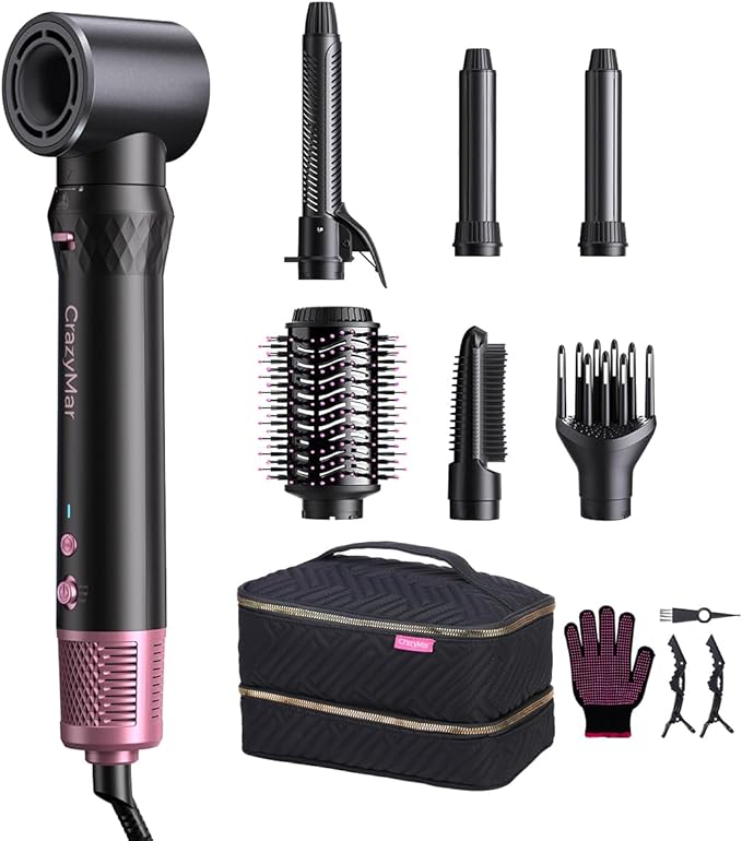 7-in-1 Hair Dryer Brush & Hair Styler, Fast Drying Blow Dryer & Curling StylingTool, Hot Air Styler No Heat Damage, Powerful Multi-Styler for Curling Volumizing Straightening Styling (Blush Pink)