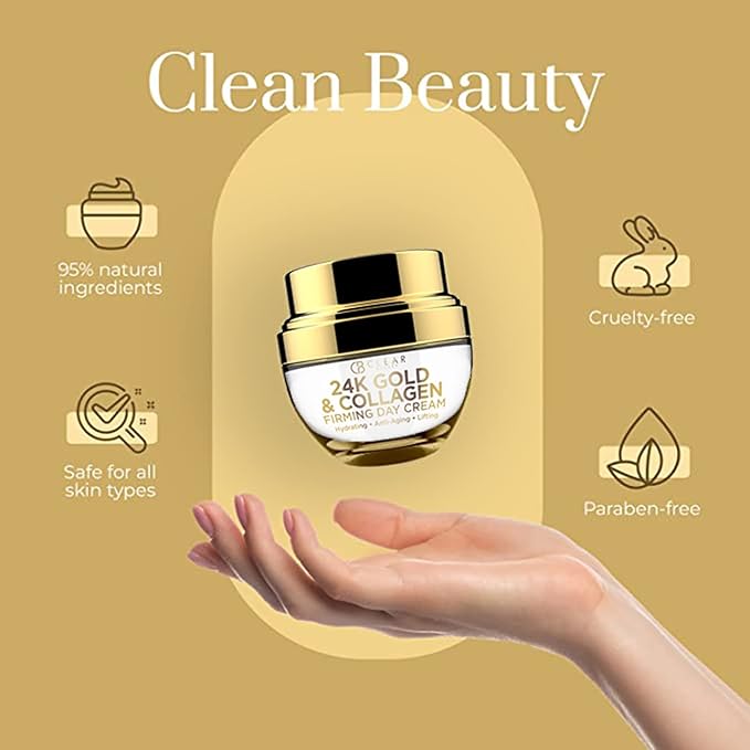 Clear Beauty 24K Gold & Collagen Daily Face Moisturizer - Dermatologist Tested, Reduces Fine Lines, Anti-Aging, Clean Beauty, Cruelty-Free Korean Skincare, All Skin Types - 1.69 oz