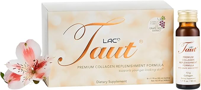 TAUT Liquid Collagen for Women – 13,000mg Marine Collagen Drink with Hyaluronic Acid, Grape Seed & Elastin – Visible Skin, Hair & Joint Support – 1 Box (8 Bottles Each)