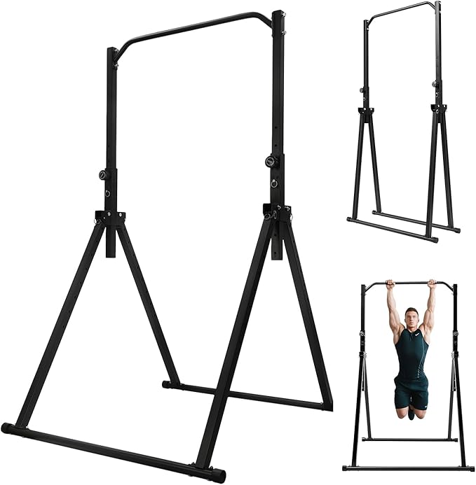 Pull Up Dip Station Foldable Pull Up Bar 5.74-7.55ft Height Adjustable Free Standing Workout Equipment Strength Training Machine for Gyms, Up to 440lbs