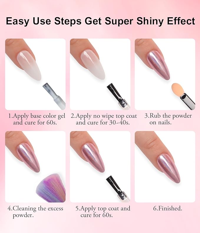 Chrome Nail Powder Set - Metallic Mirror Effect Holographic White Pearl Chrome Nail Powder for Gel Nails DIY Manicure Nail Art Decoration Gift for Women