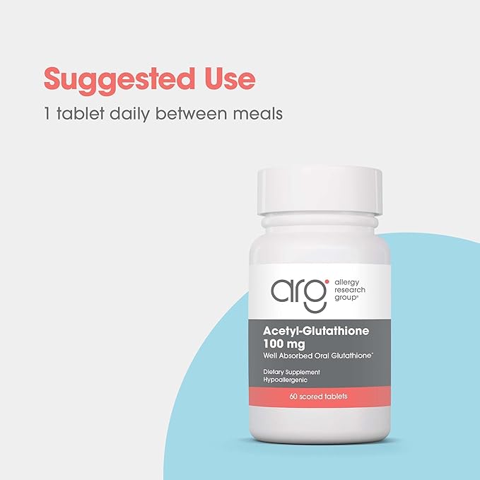 Allergy Research Group Acetyl-Glutathione - S-Acetyl-L-Glutathione, Well Absorbed, Immune Support, 100 mg Supplement, Hypoallergenic, Scored Tablets - 60 Count