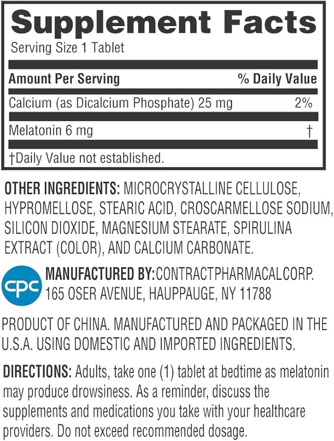 Earth's Splendor Melatonin 6 MG Bilayer Tablets, Sleep Aid Supplement, 60 Count - 2 Month Supply