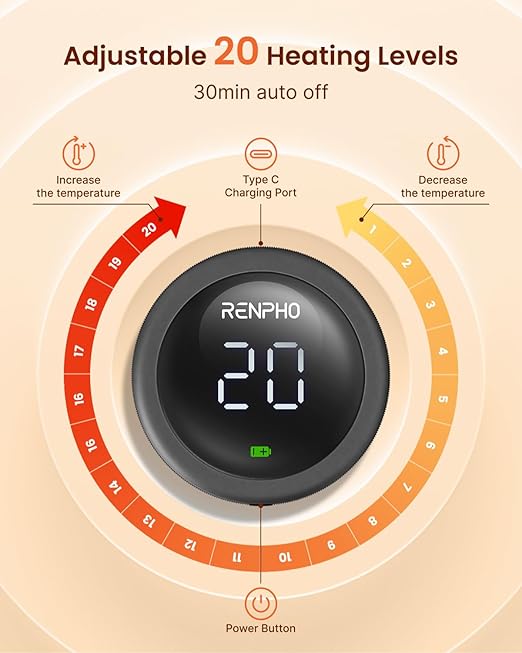 RENPHO Wireless Foot Massager with 20 Heating Mode, Portable Knee Massager for Pain Relief, Heating Pad for Knee Shoulder Elbow, FSA Eligible Items Only List, Christmas Gifts for Women Men (2 Pcs)