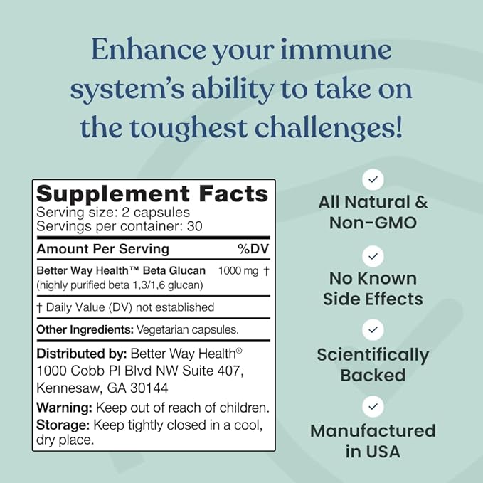 Better Way Health™ - Advanced Immune Readiness - Highly Purified 1,3/1,6 Beta Glucan 500 - Clinically Tested Immune Defense - 500mg/60 Capsules (Pack of 1)