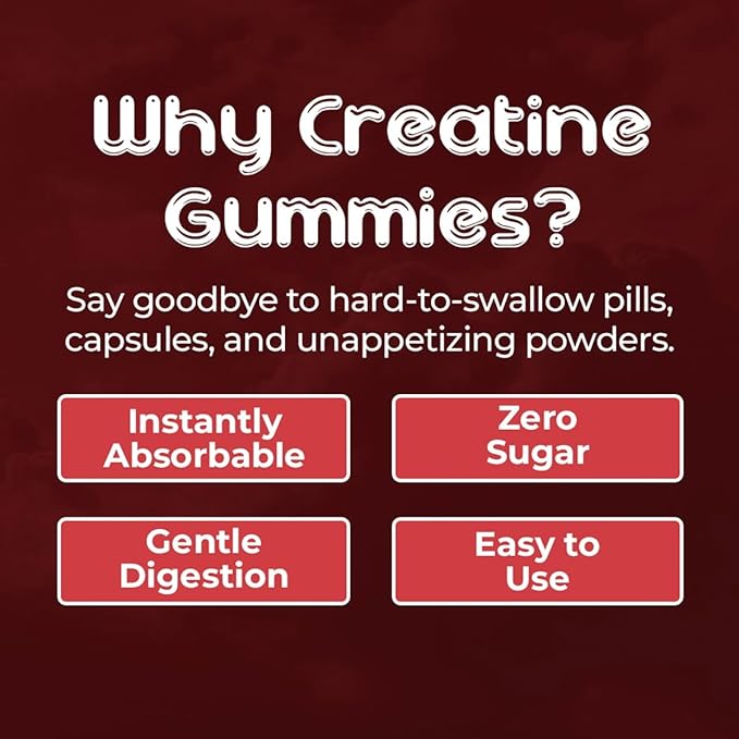 Creatine Monohydrate Gummies for Men & Women | 5000mg of Creatine Gummies per Serving | Sugar, Gluten Free & Halal | Pack of 90 for Pre Workout & Muscle Support | Strawberry Flavor