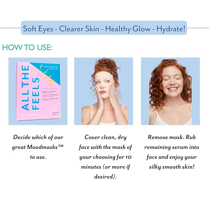 Patchology "All the Feels Sheet Masks - Hydrating Face Masks for dry skin and blotchy redness. Facial Sheet Mask Skincare Treatment to reduce puffiness, redness and wrinkles (3 Piece Set)