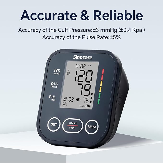 Sinocare Blood Pressure Monitor, Upper Arm Blood Pressure Monitors for Home Use, Adjustable Arm Cuff 8.6"-16.5", One-Button Operation, Dual User, Accurate & Practical
