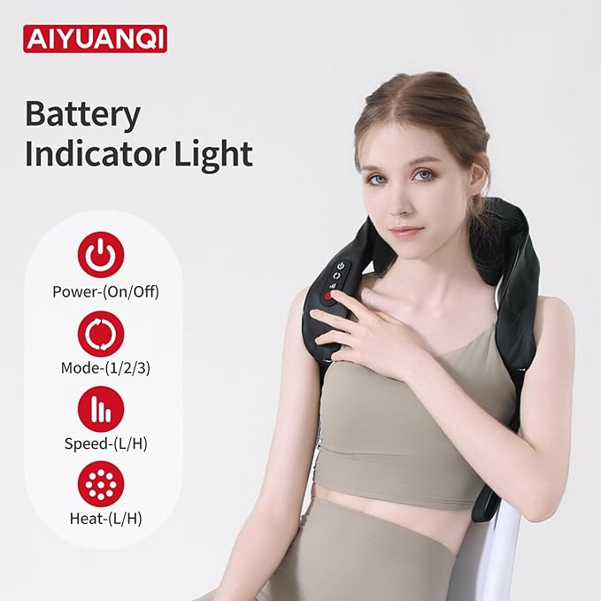 Cordless Neck Shoulder Massager with Heat, Upgarded 4D Deep Tissue Kneading, Shiatsu Back Massager Pillow for Neck, Shoulder and Back